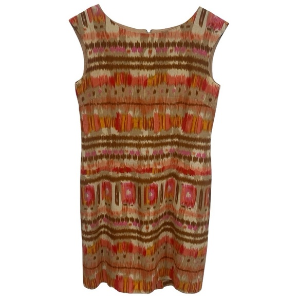 Tahari Multicolor Batik Print Shift Dress Linen Blend Mini Women’s Size 8 - Picture 2 of 12